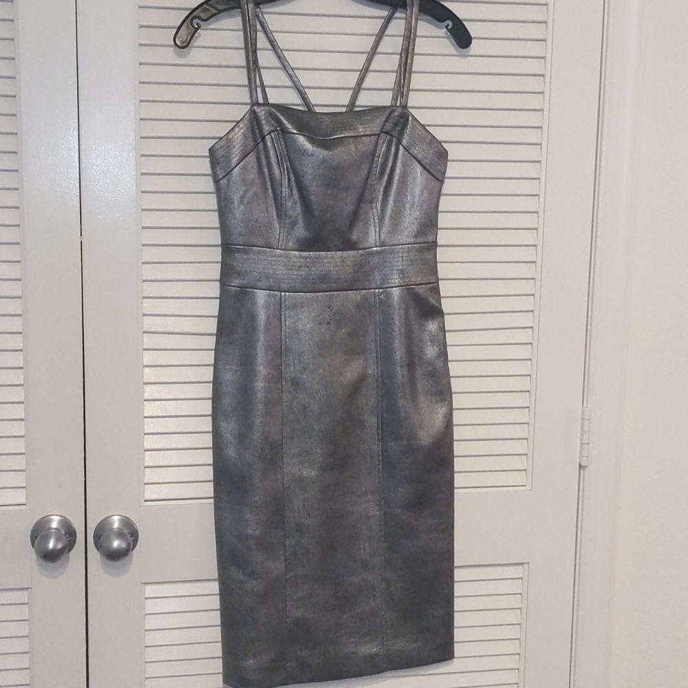Skinny Strap Mettalic Gray/Faux Leather Dress